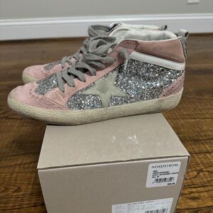 Golden Goode mid Star Pink/Silver Glitter Sneakers - Size 38